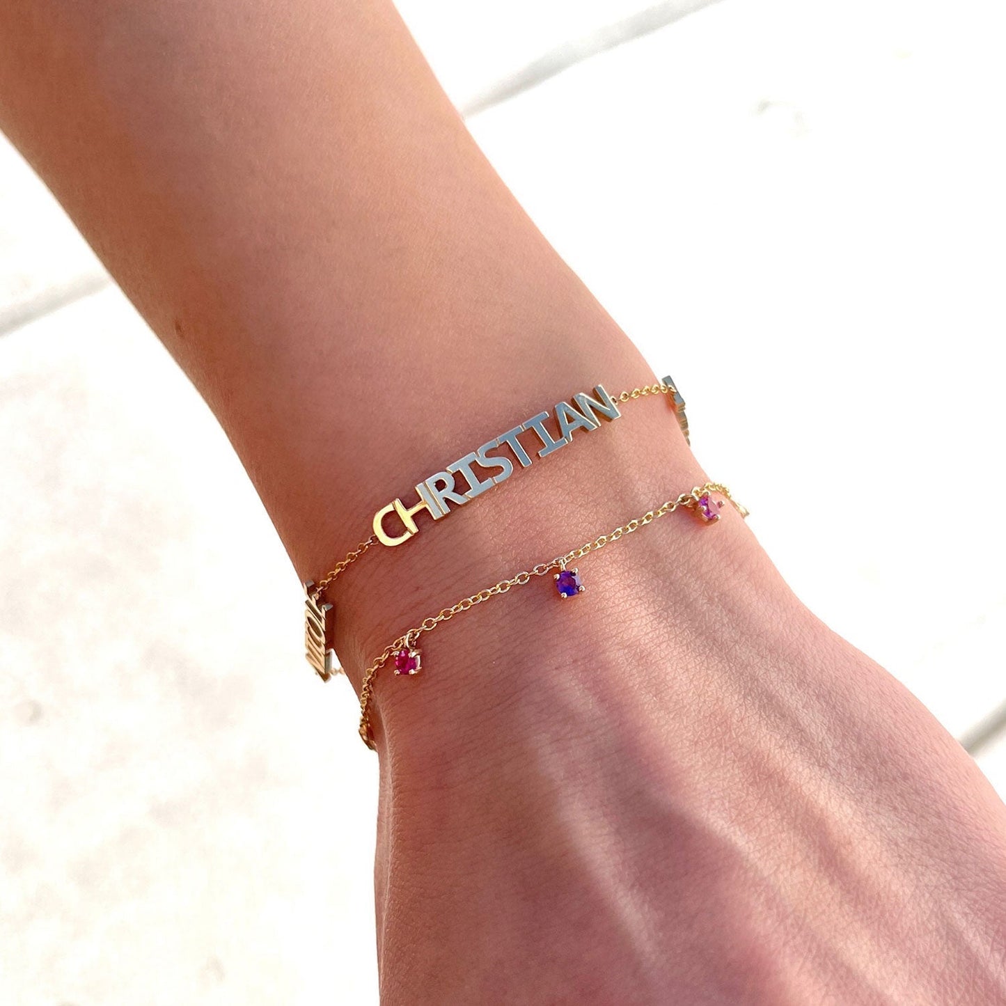 Multi Block Letter Name Bracelet - Lotus Diamond