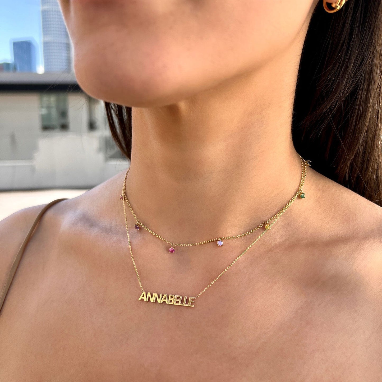 Multi Block Letter Name Necklace - Lotus Diamond