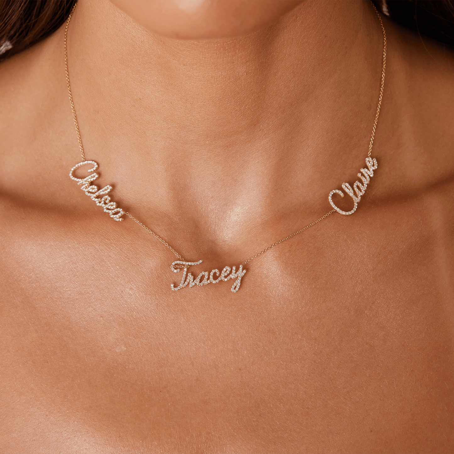 Multi Diamond Custom Script Name Necklace - Lotus Diamond