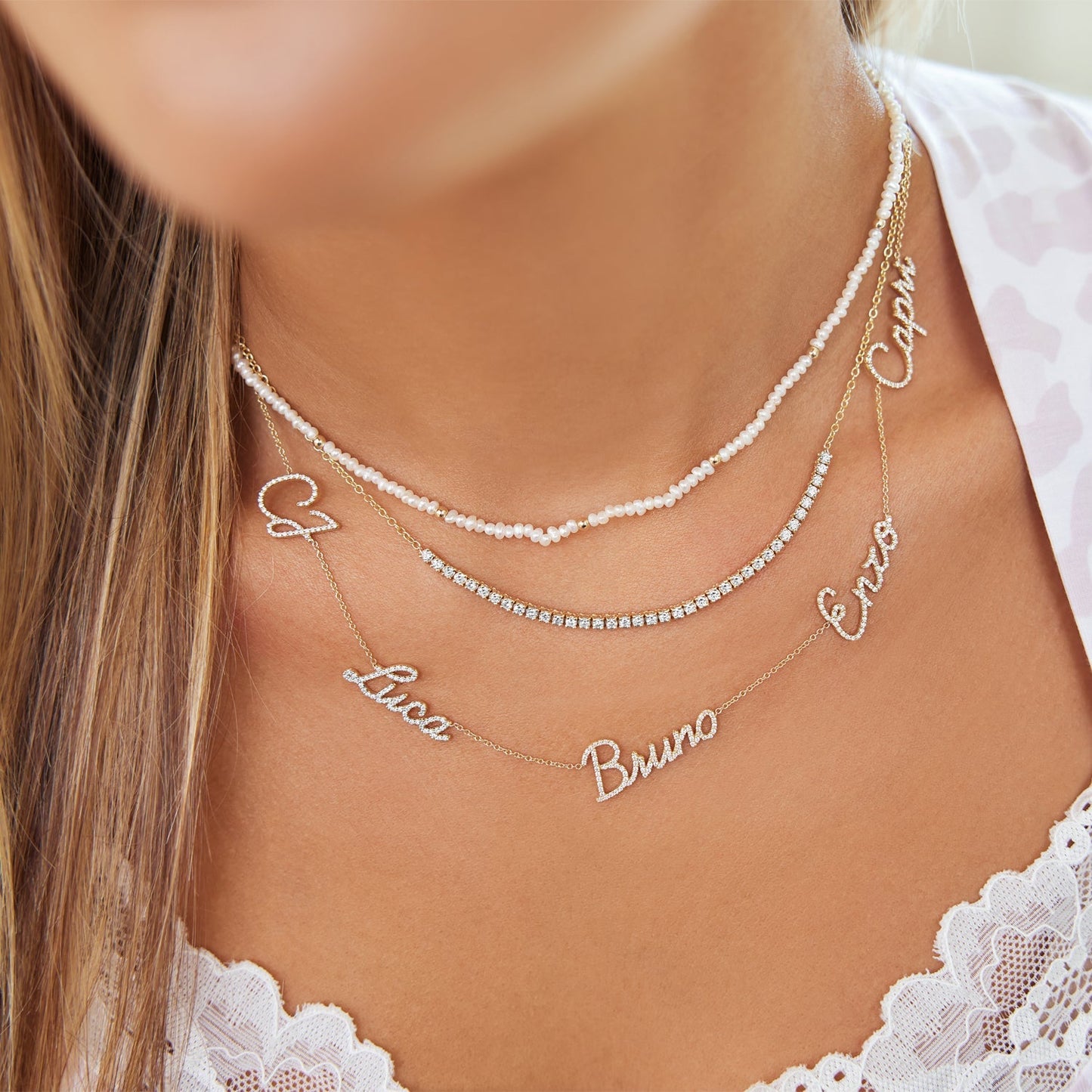 Multi Diamond Custom Script Name Necklace - Lotus Diamond