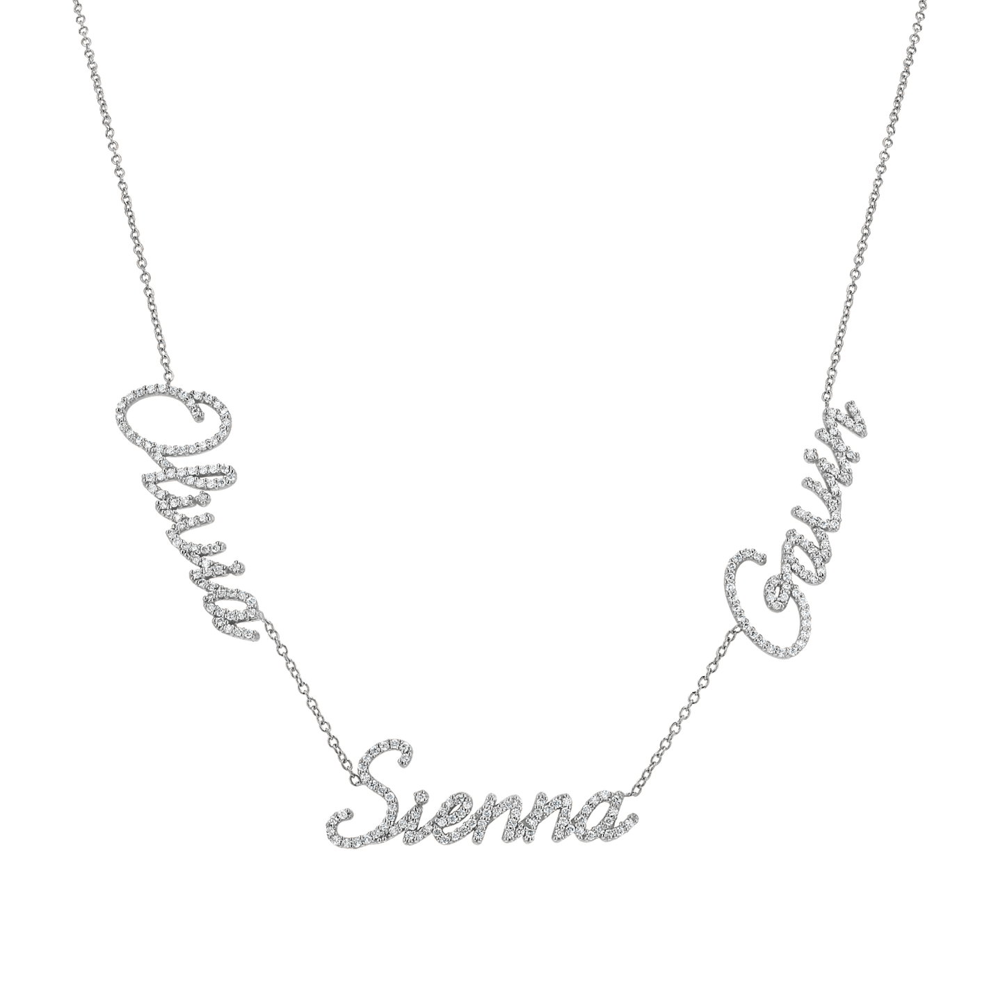 Multi Diamond Custom Script Name Necklace - Lotus Diamond