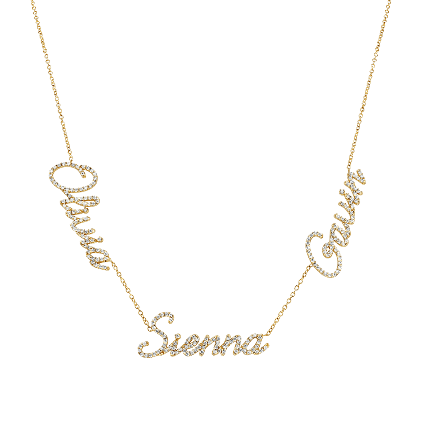 Multi Diamond Custom Script Name Necklace - Lotus Diamond