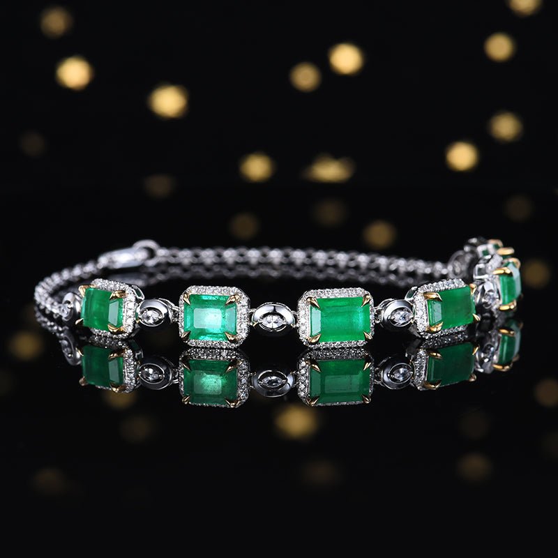 Natural Emerald Bracelet style - C - Lotus Diamond