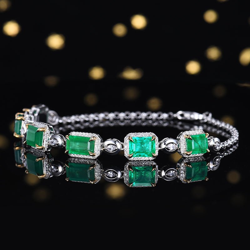 Natural Emerald Bracelet style - C - Lotus Diamond