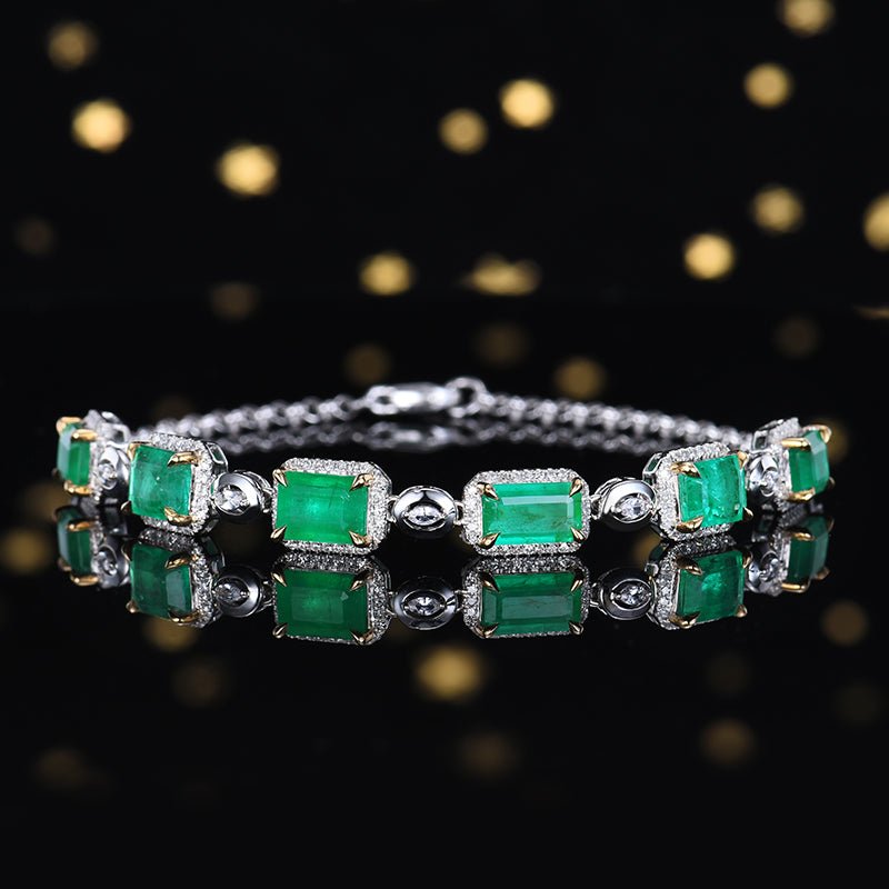 Natural Emerald Bracelet style - C - Lotus Diamond