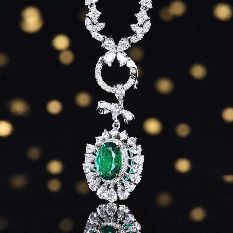 Natural Emerald Pendant - Style G - Lotus Diamond