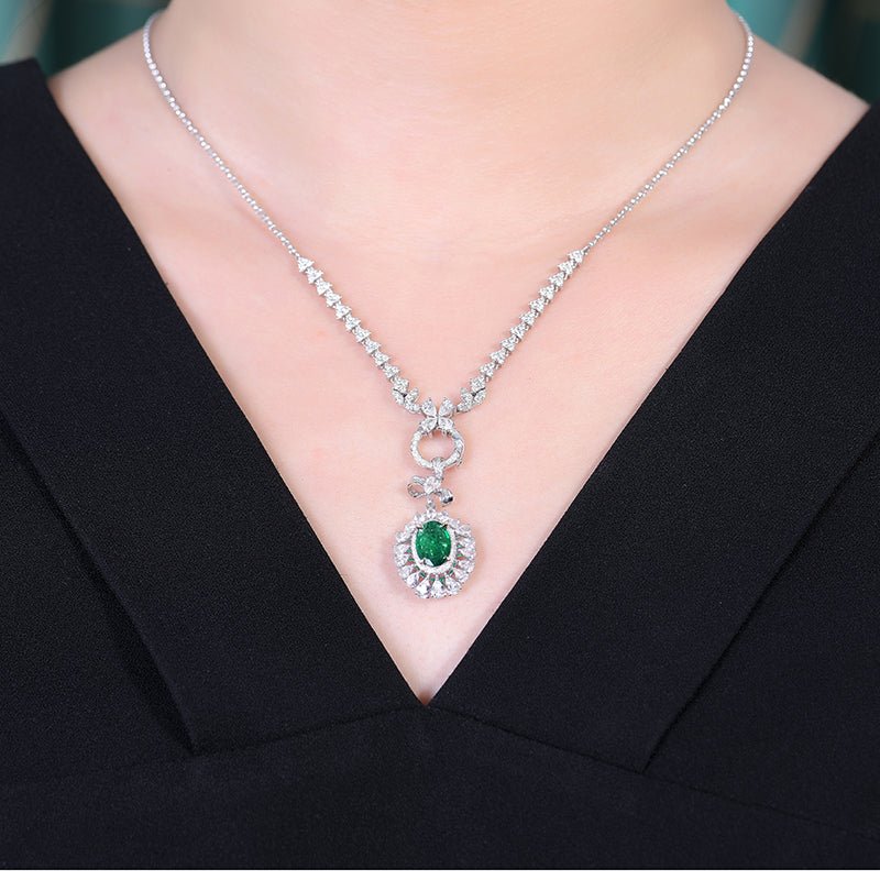 Natural Emerald Pendant - Style G - Lotus Diamond
