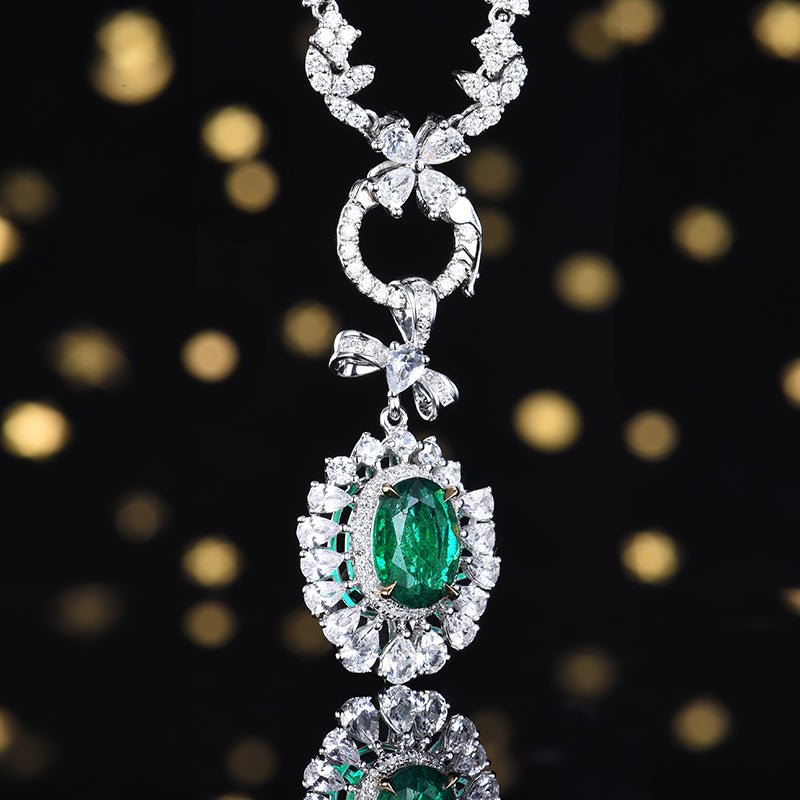 Natural Emerald Pendant - Style G - Lotus Diamond