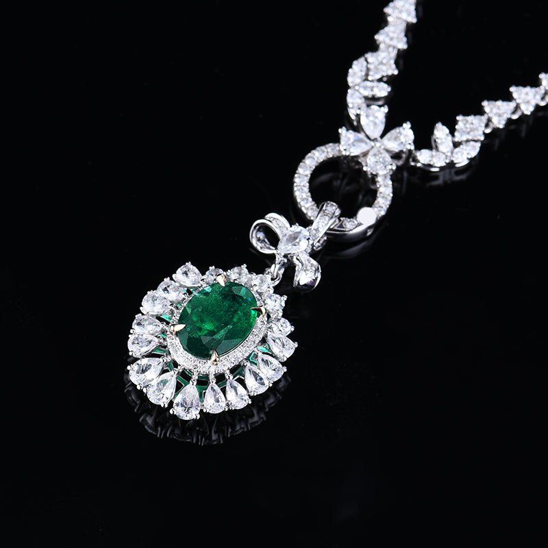 Natural Emerald Pendant - Style G - Lotus Diamond