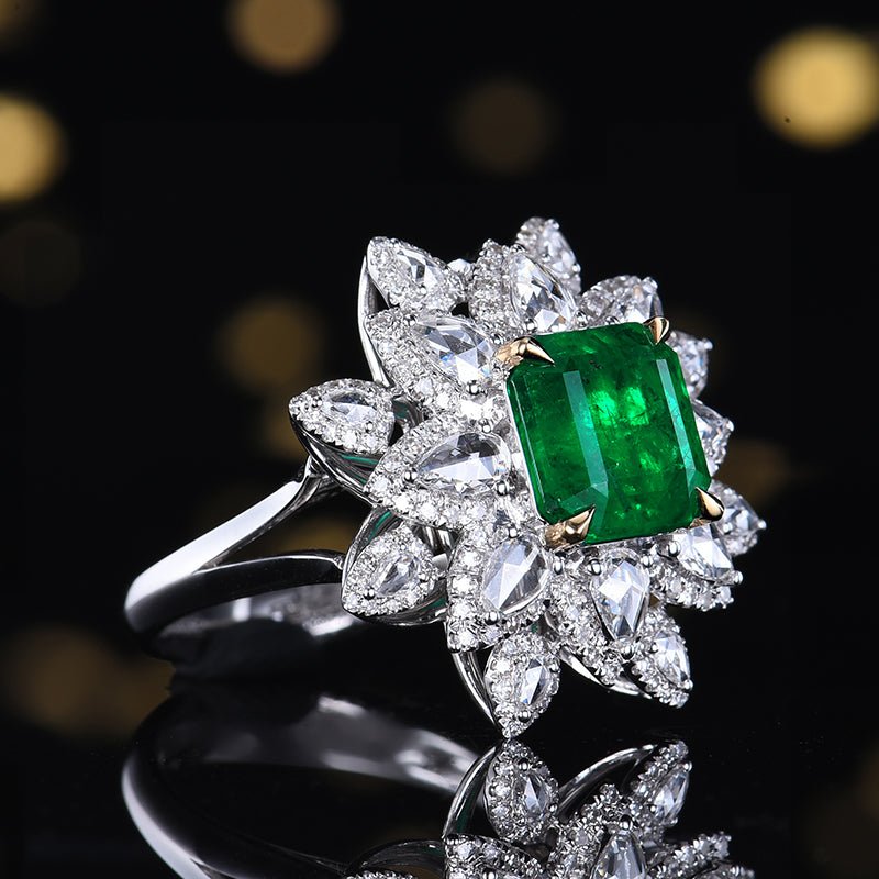 Natural Emerald Ring - Style G - Lotus Diamond