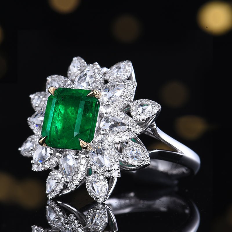 Natural Emerald Ring - Style G - Lotus Diamond