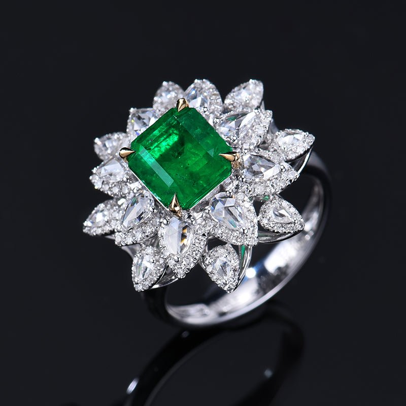 Natural Emerald Ring - Style G - Lotus Diamond