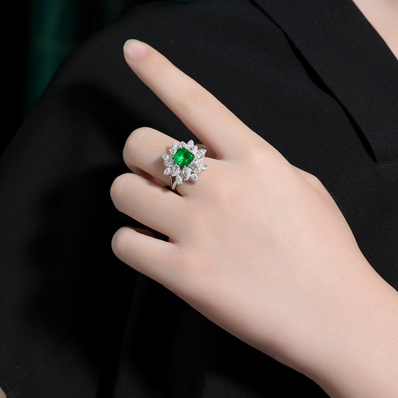 Natural Emerald Ring - Style G - Lotus Diamond