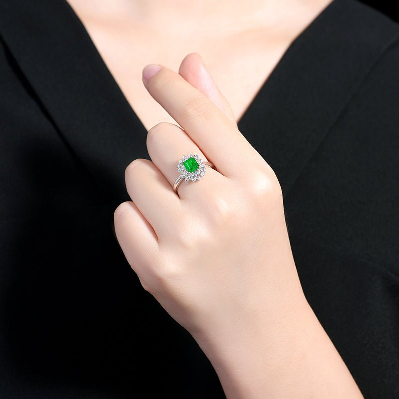 Natural Emerald Ring - Style H - Lotus Diamond