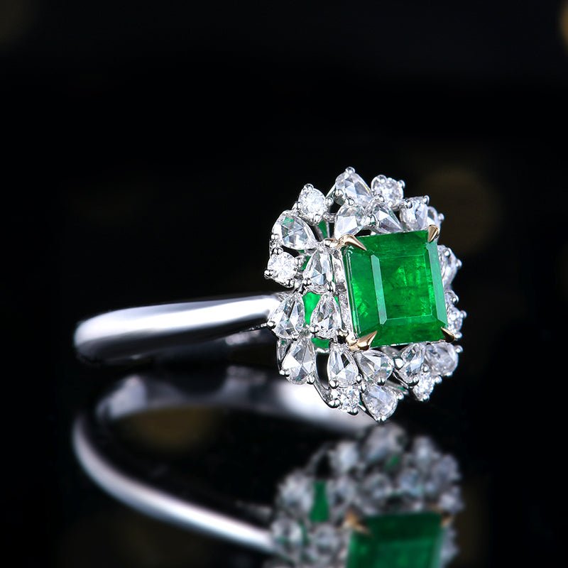 Natural Emerald Ring - Style H - Lotus Diamond