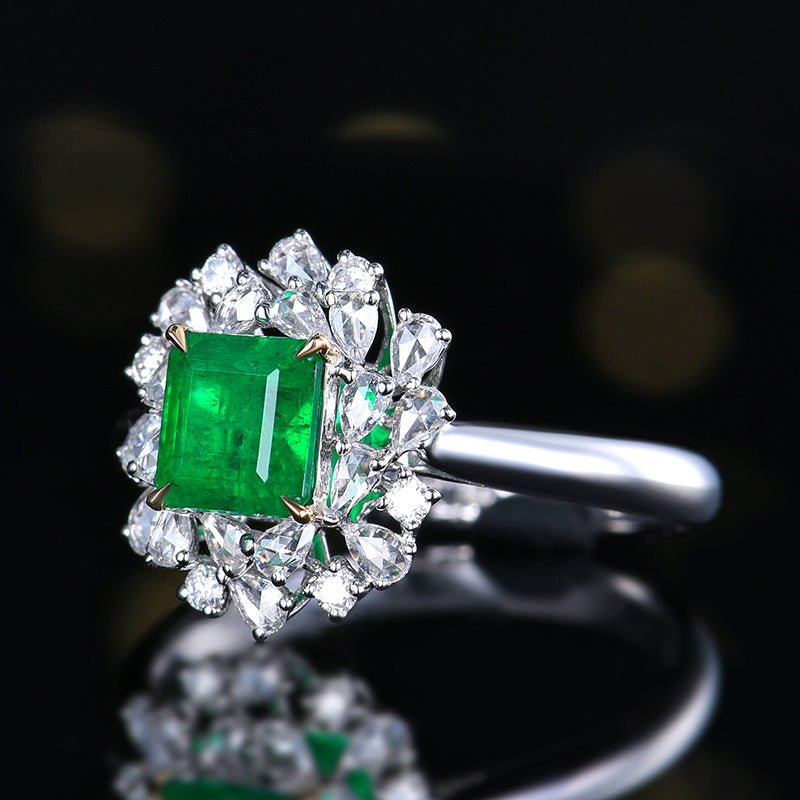 Natural Emerald Ring - Style H - Lotus Diamond