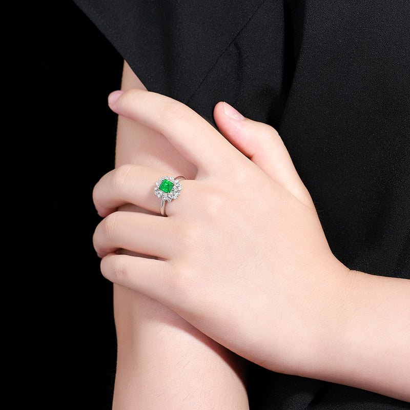 Natural Emerald Ring - Style H - Lotus Diamond