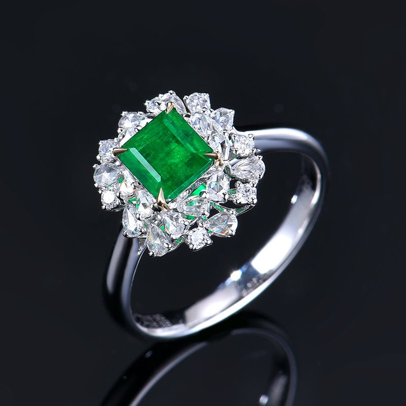 Natural Emerald Ring - Style H - Lotus Diamond