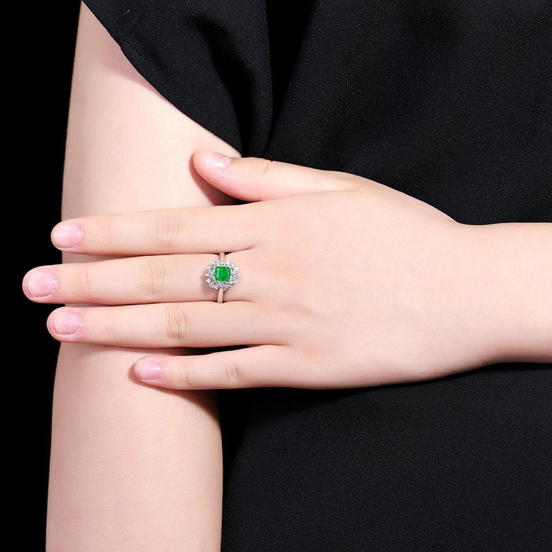 Natural Emerald Ring - Style H - Lotus Diamond