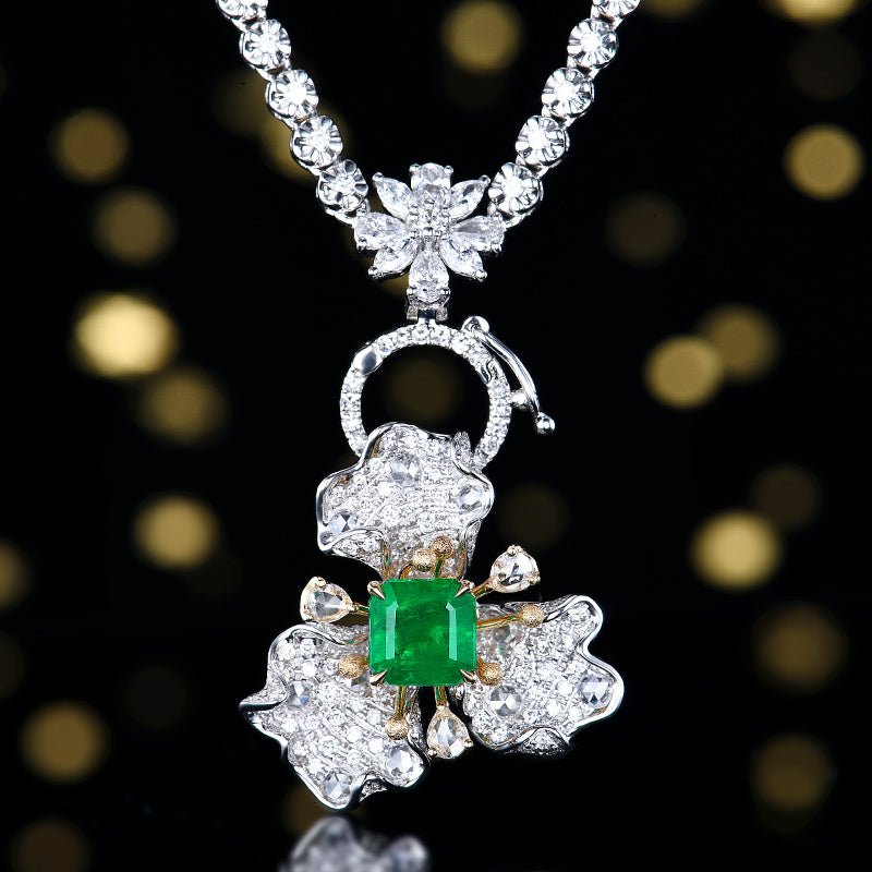 Natural Muzo green Emerald Ring Style - A - Lotus Diamond