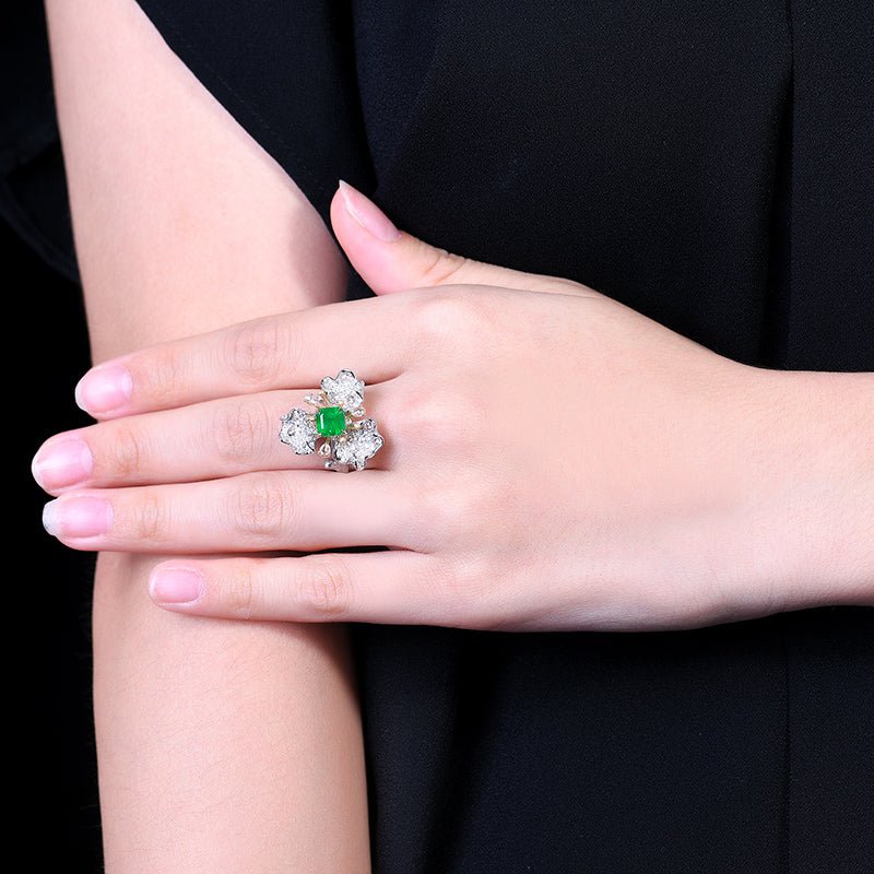 Natural Muzo green Emerald Ring Style - A - Lotus Diamond