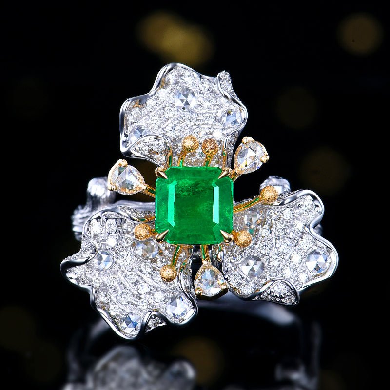 Natural Muzo green Emerald Ring Style - A - Lotus Diamond