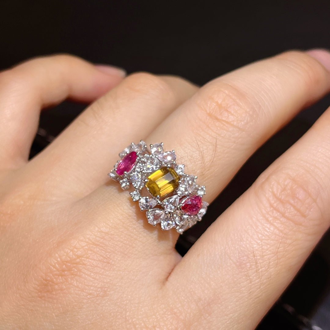 Natural non - burning colored sapphire Ring - Style E - Lotus Diamond