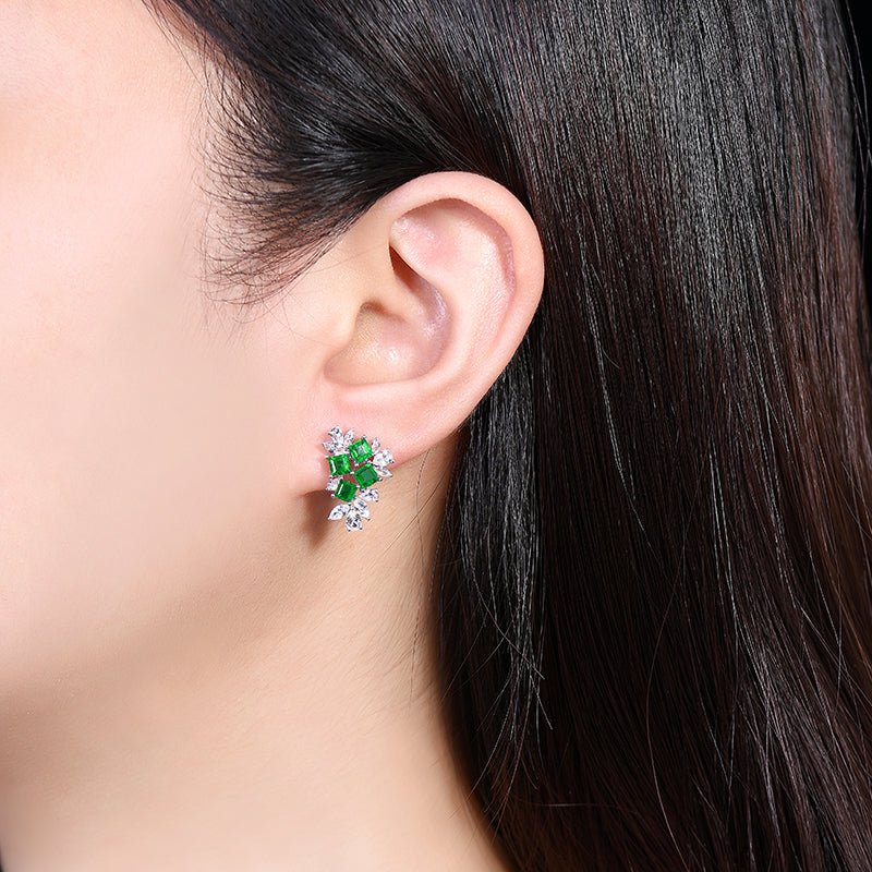 Natural Pakistan muzo emerald stud earrings - Lotus Diamond