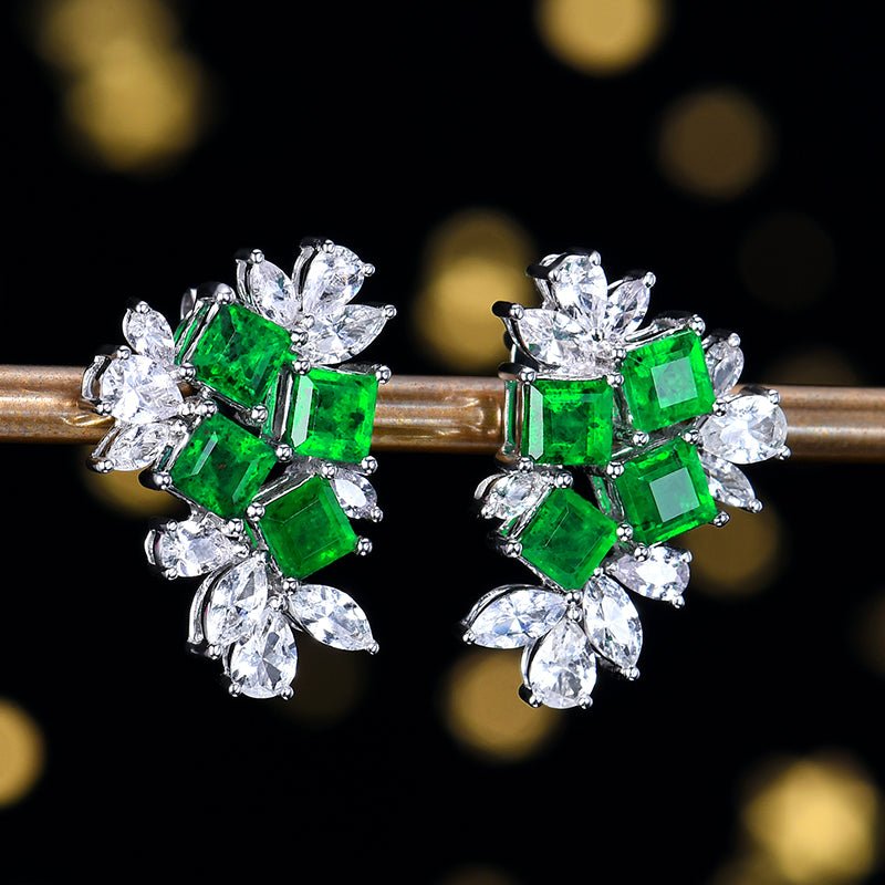 Natural Pakistan muzo emerald stud earrings - Lotus Diamond
