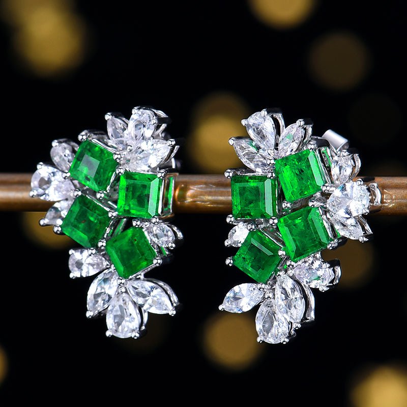 Natural Pakistan muzo emerald stud earrings - Lotus Diamond