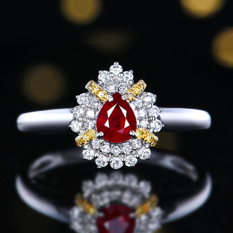 Natural pigeon red Ruby 18K gold Ring - Style F - Lotus Diamond