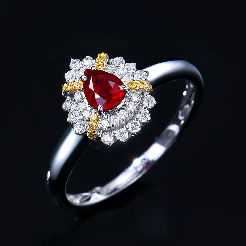 Natural pigeon red Ruby 18K gold Ring - Style F - Lotus Diamond