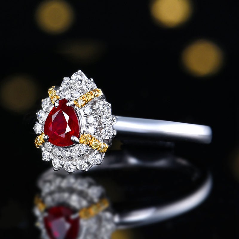 Natural pigeon red Ruby 18K gold Ring - Style F - Lotus Diamond