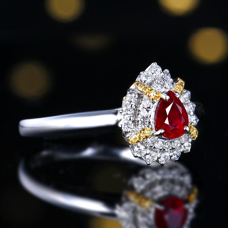 Natural pigeon red Ruby 18K gold Ring - Style F - Lotus Diamond