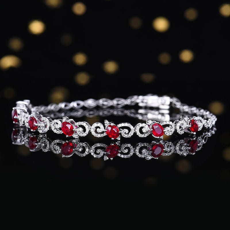 Natural pigeon red Ruby Bracelet Style A - Lotus Diamond