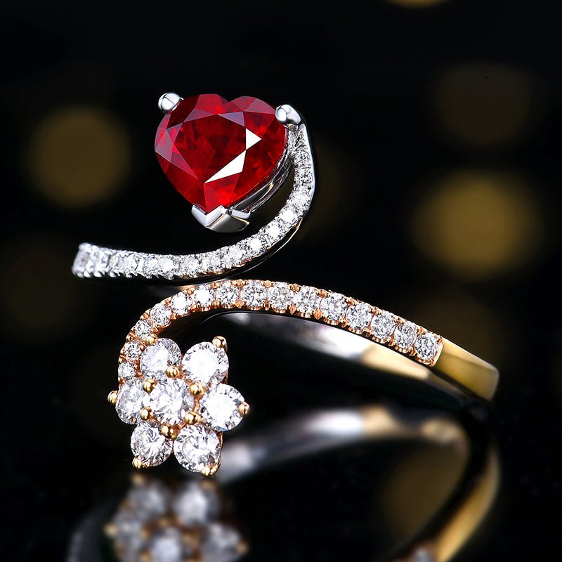 Natural pigeon red ruby ring - heart - Lotus Diamond