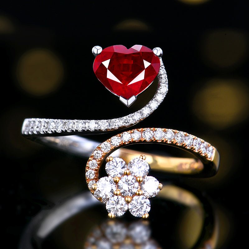 Natural pigeon red ruby ring - heart - Lotus Diamond
