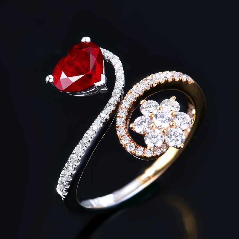 Natural pigeon red ruby ring - heart - Lotus Diamond