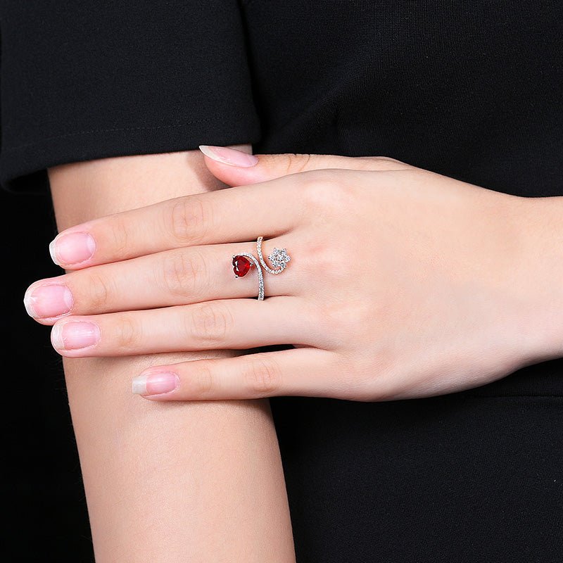 Natural pigeon red ruby ring - heart - Lotus Diamond