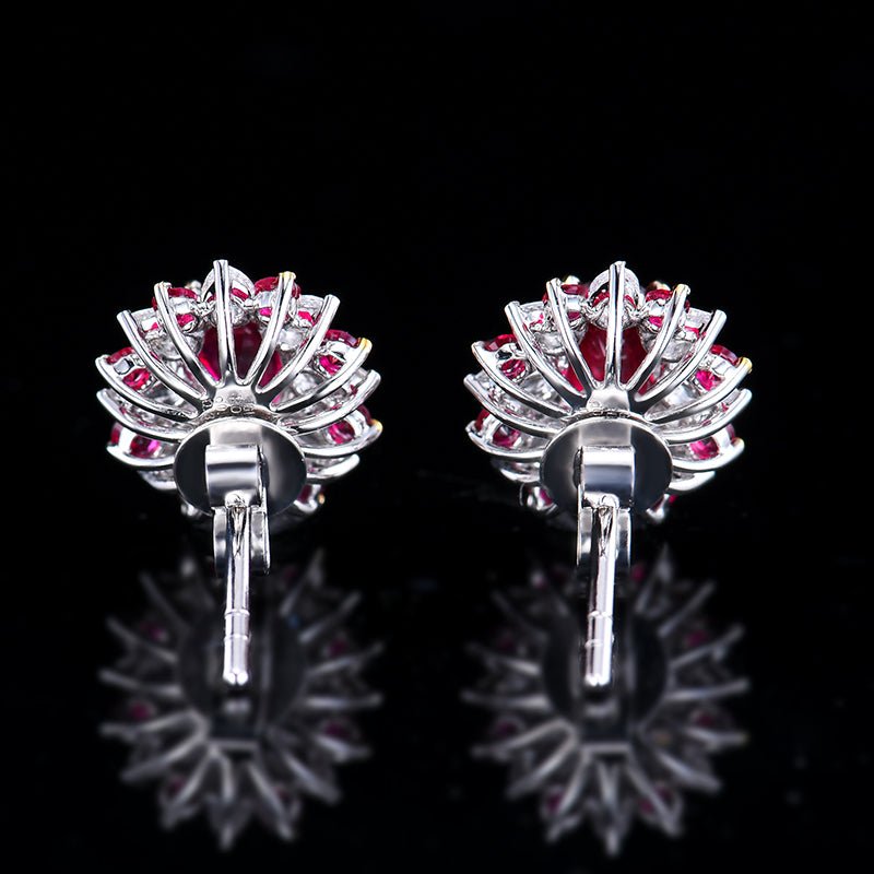 Natural pigeon red ruby stud earrings - Style A - Lotus Diamond