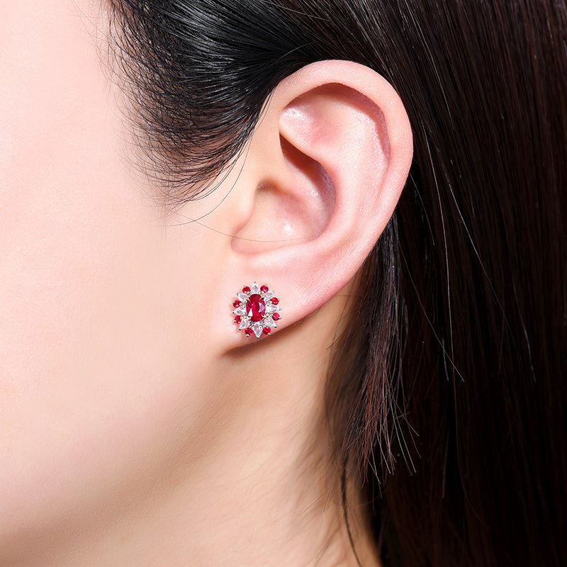 Natural pigeon red ruby stud earrings - Style A - Lotus Diamond