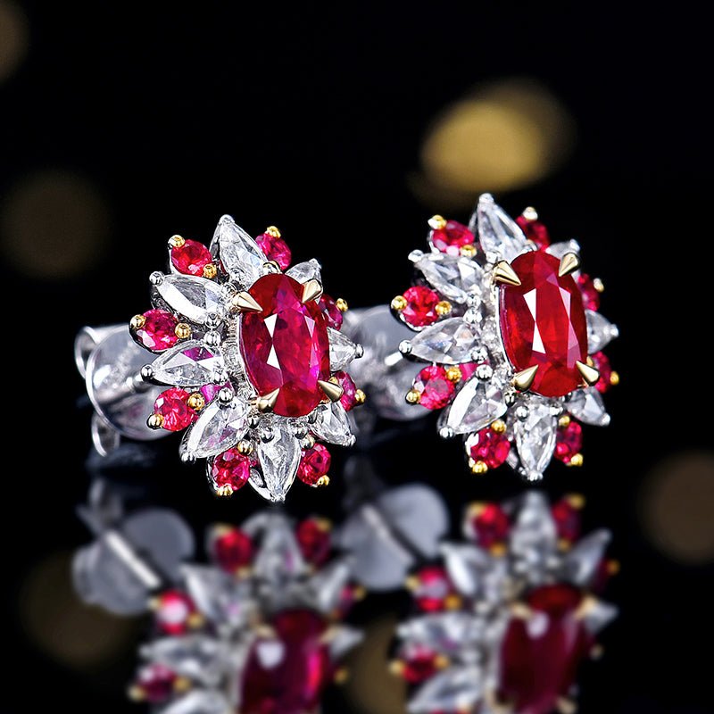 Natural pigeon red ruby stud earrings - Style A - Lotus Diamond