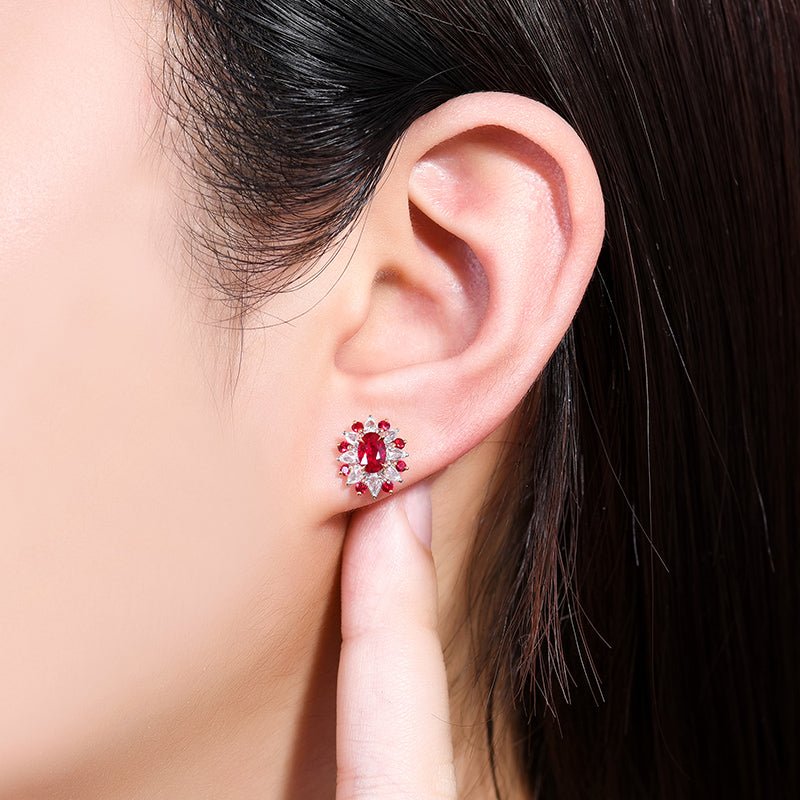 Natural pigeon red ruby stud earrings - Style A - Lotus Diamond