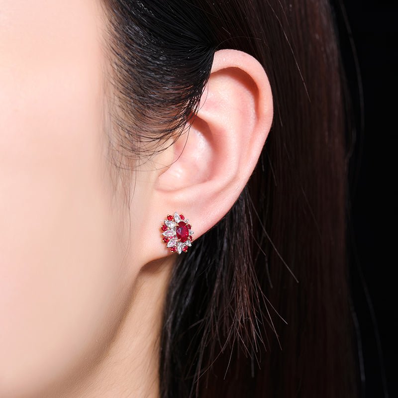 Natural pigeon red ruby stud earrings - Style A - Lotus Diamond
