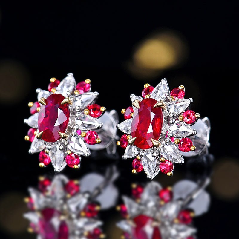 Natural pigeon red ruby stud earrings - Style A - Lotus Diamond