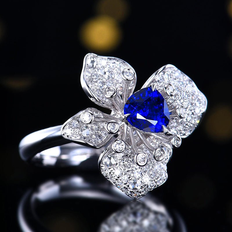Natural Sapphire Ring - Flower style - Flower style - Lotus Diamond