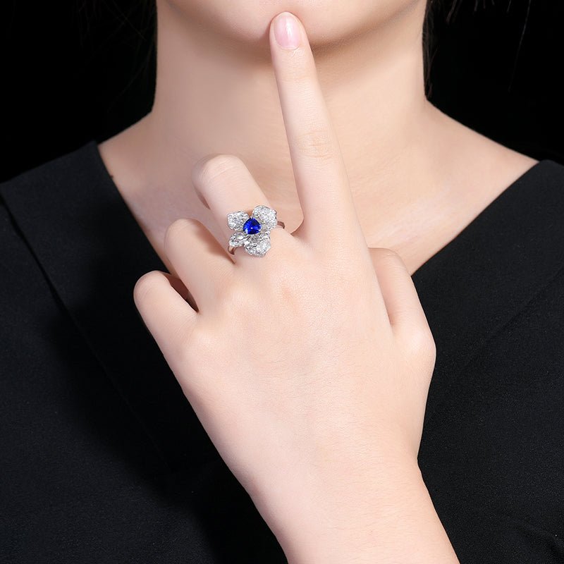 Natural Sapphire Ring - Flower style - Flower style - Lotus Diamond