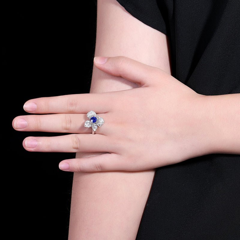 Natural Sapphire Ring - Flower style - Flower style - Lotus Diamond