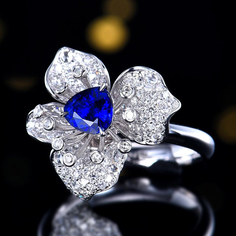 Natural Sapphire Ring - Flower style - Flower style - Lotus Diamond
