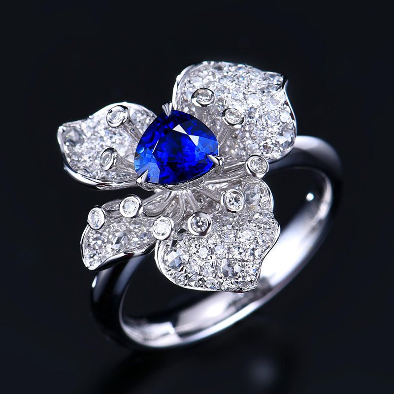Natural Sapphire Ring - Flower style - Flower style - Lotus Diamond